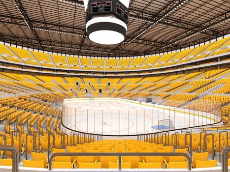 Beautiful sports arena for ice hockey with yellow seats and VIP boxes fo fifty thousan fans