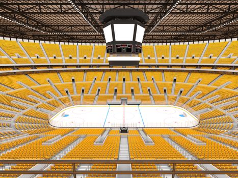 Beautiful sports arena for ice hockey with yellow seats and VIP boxes fo fifty thousan fans