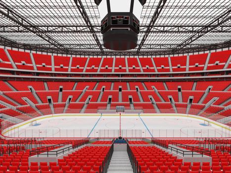 Beautiful sports arena for ice hockey with red seats and VIP boxes fo fifty thousan fans