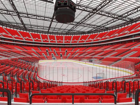 Beautiful sports arena for ice hockey with red seats and VIP boxes fo fifty thousan fans