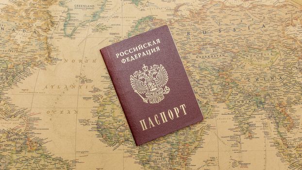 Russian Passports on map close up