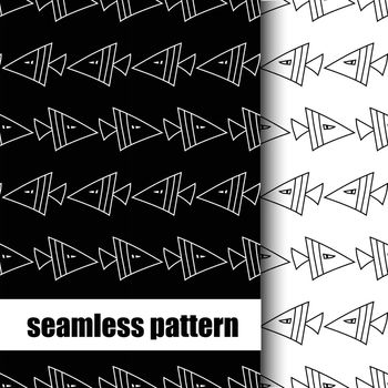 set of two seamless pattern with black and white fish. vector