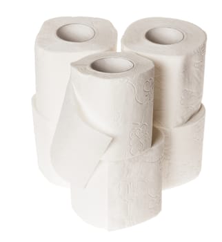 Six rolls of toilet paper isolated on white background