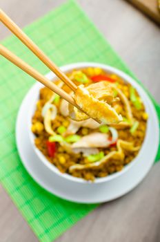 Chicken curry rice with crispy chinese omellete