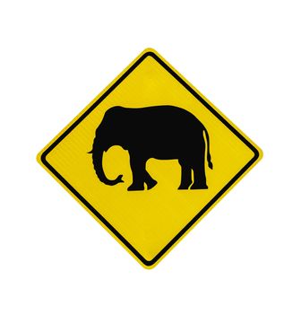 Elephant crossing road sign isolated