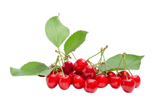 Pile of the sweet cherries with leaves
