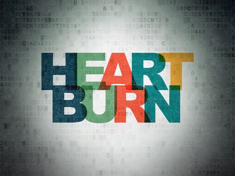 Health concept: Painted multicolor text Heartburn on Digital Data Paper background