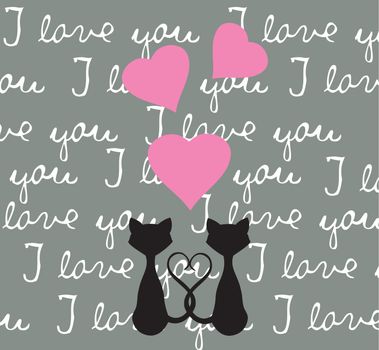vector illustration of valentine card with cats and hearts