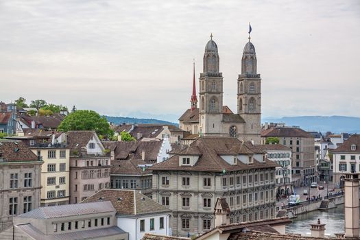 Grossmunster with town hall of Zurich, Switzerland