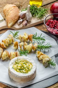 Prepareing for Baked Camembert with Garlic & Rosemary