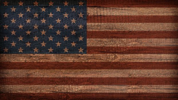 america flag painted on old wood.