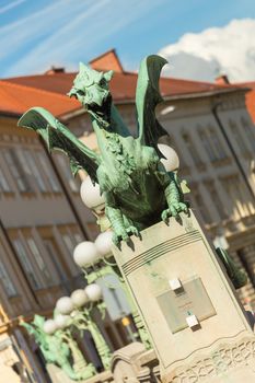 Famous Dragon bridge, symbol of Ljubljana, Slovenia, Europe.