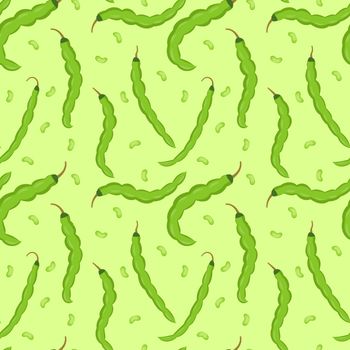 Haricot bean seamless pattern. Green pod endless background, texture. Vegetable backdrop. Vector illustration.