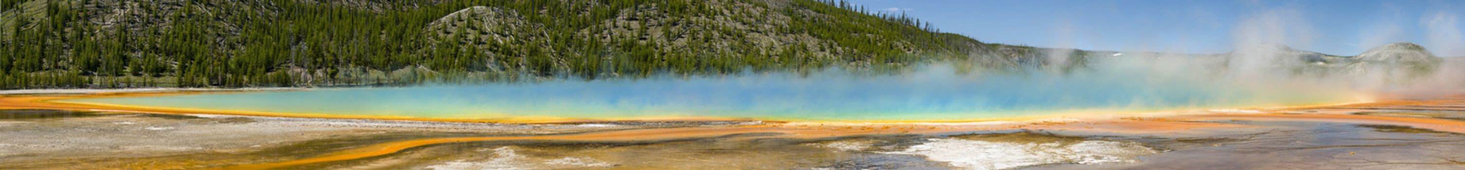 Grand Prismatic Spring panorama in Midway Geyser Basin, Yellowst
