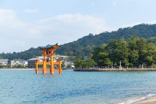 Giant floating Shinto torii gate of the Itsukushima Shrine