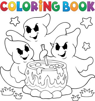 Coloring book ghosts stirring potion