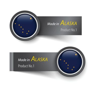 Flag icon and label with text made in Alaska .