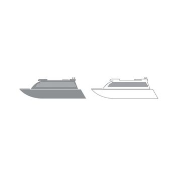 Transatlantic cruise liner grey set icon .