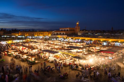 Jamaa el Fna market square at dusk, Marrakesh, Morocco, north Africa.