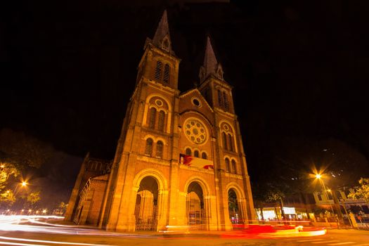 Night View of Notre Dame Cathedral, Ho Chi Minh City, Vietnam