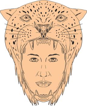 Female Aztec Warrior Jaguar Headdress Drawing