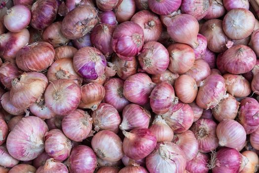 Red onions in plenty on display at local farmer's market.