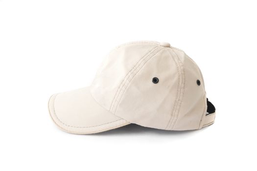Closeup white hat cap on white background, fashion concept
