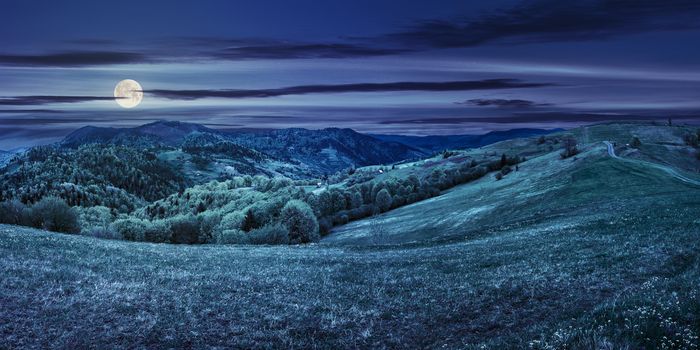 Idyllic view of Rural landscape in mountains at night