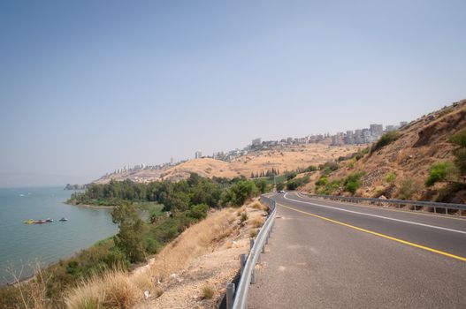 Panoramic view on  Tiberias and Sea of Galilee  - Kinneret  lake