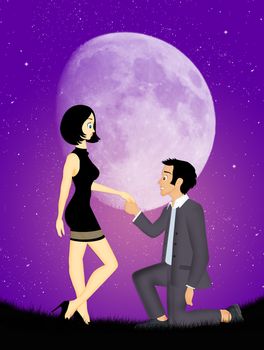 man propose to woman in the moonlight