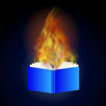 Burning Blue Paper Book with Fire Flame