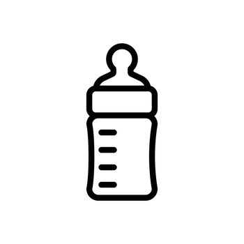 Baby feeding bottle thin line icon. Outline symbol baby nipple for the design of children's webstie and mobile applications. Outline stroke kid feeding accessory pictogram
