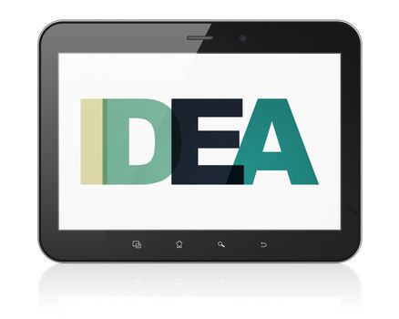 Advertising concept: Tablet Computer with Idea on  display