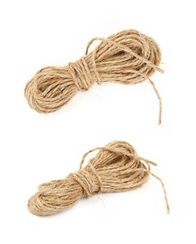 Burlap jute twine coil skeins isolated on white