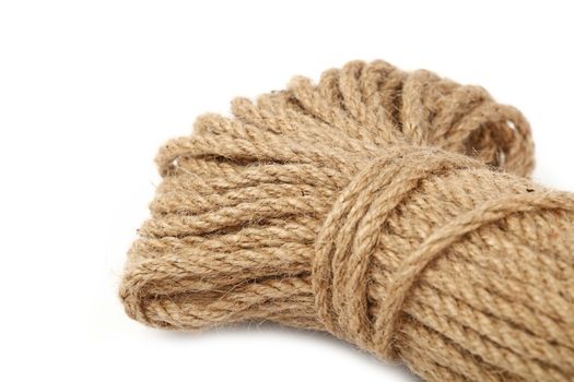 Burlap jute twine coil skein isolated on white