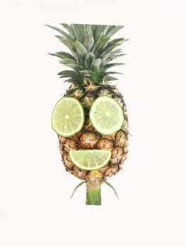 pineapple with mouth and eye made from lime