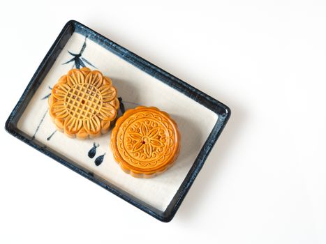 Flower pattern moon cakes on white back ground