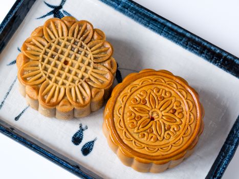 Flower pattern moon cakes on white back ground