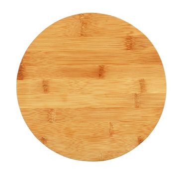 Round bamboo wood cutting board isolated on white