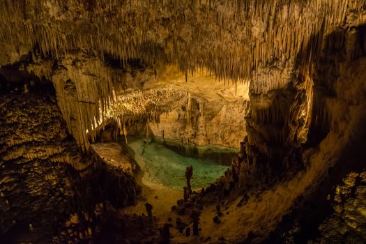 A view into guevas drach, Mallorca, wonderful stalactite cave