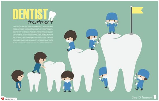 Dentists climb to top of teeth ( success and attempt concept ) . Vector . Flat design