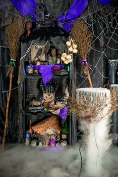 room of the witch with paraphernalia for witchcraft and magic