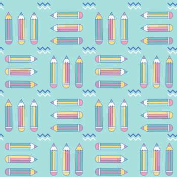 vibrant seamless pattern with pencils in memphis style