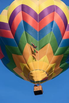 Colored hot-air balloon in flight