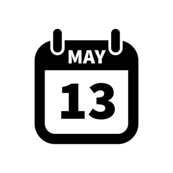 Simple black calendar icon with 13 may date isolated on white