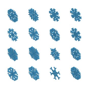Set of 3D snowflakes, vector illustration.