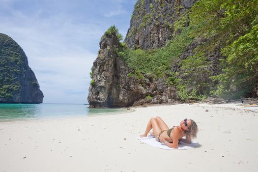Thailand - Sunbathing at the beach of Ko Phi Phi Le - Krabi