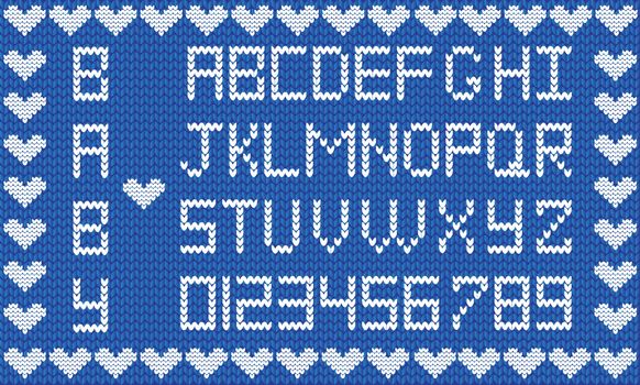 Baby fabric script for boy. Cute knitted abc alphabet