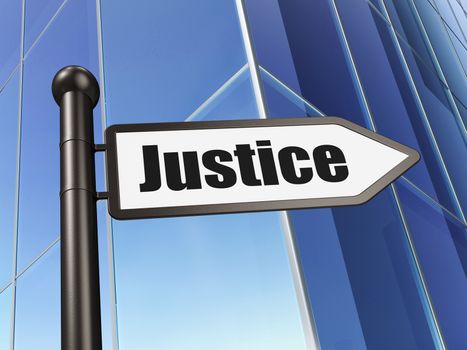 Law concept: sign Justice on Building background