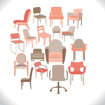 Set of chairs and armchairs. illustration set of different chair